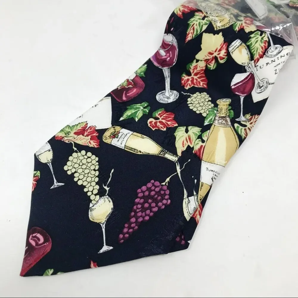 Vintage 1996 Nicole Miller Silk Turning Leaf Wine Winery grapes vino tie 90s new